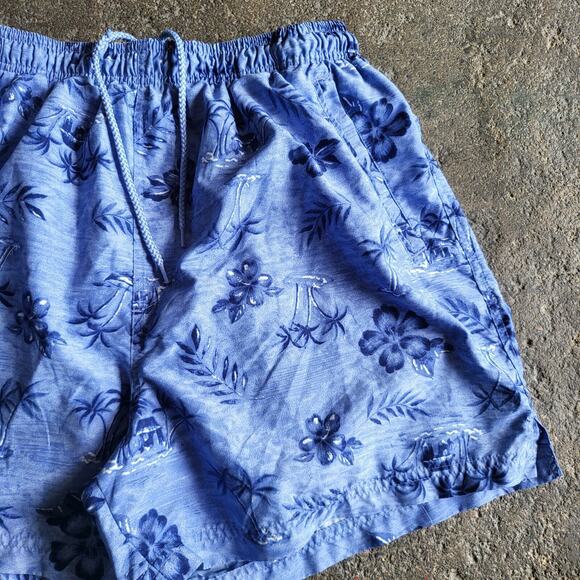 Sand N Sun Shorts Size L Blue Floral Tropical Drawstring Casual Summer Waist 26 - Picture 3 of 10